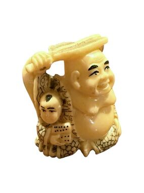 Japanese Vintage Asian Carved Netsuke Style Fisherman Figurine